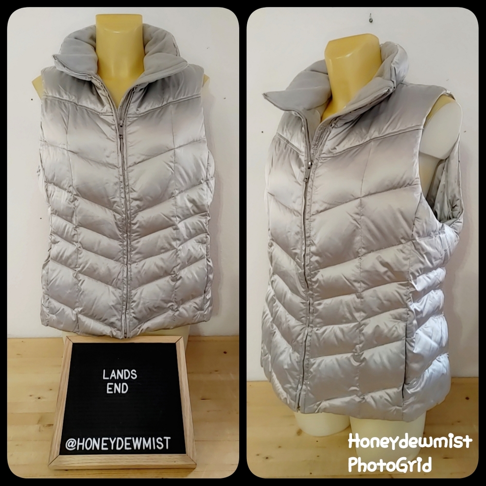 LANDS END Metallic Shiny Silver Puffer Vest